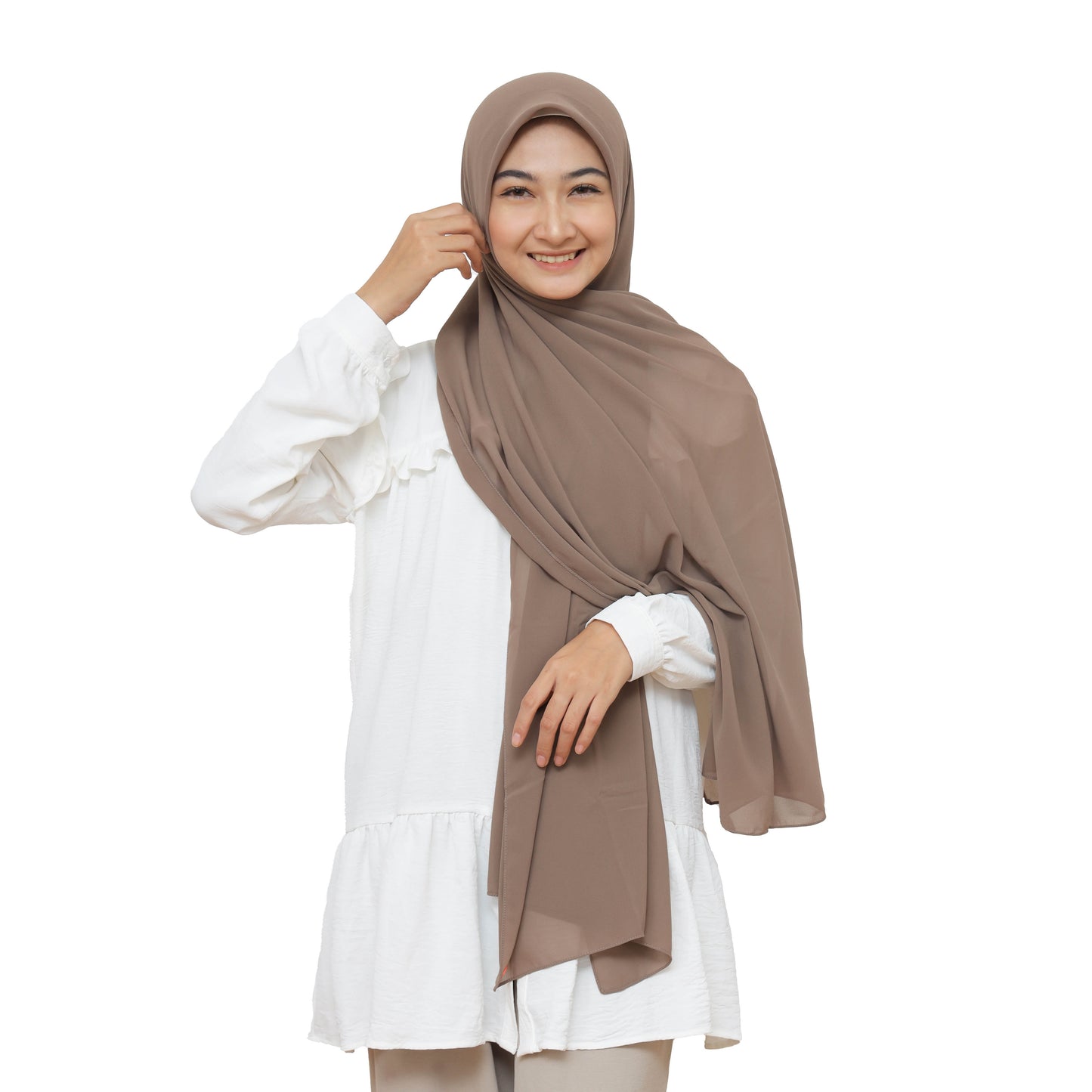 Kelora Pashmina Square Ceruty Babydoll Hijaberies - Toffee