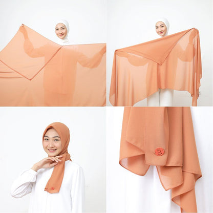 Kelora Pashmina Square Ceruty Babydoll Hijaberies - Soft Brick