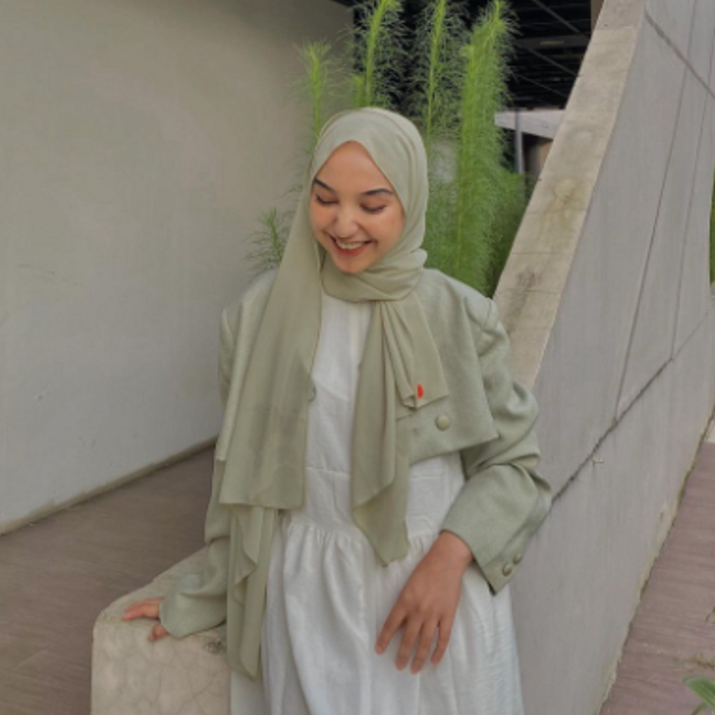 Daily Pashmina Ceruty Babydoll Hijaberies - Soft Sage Green