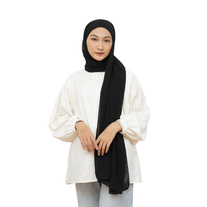 Jiran Pashmina Instan Ceruty Babydoll Hijaberies - Black