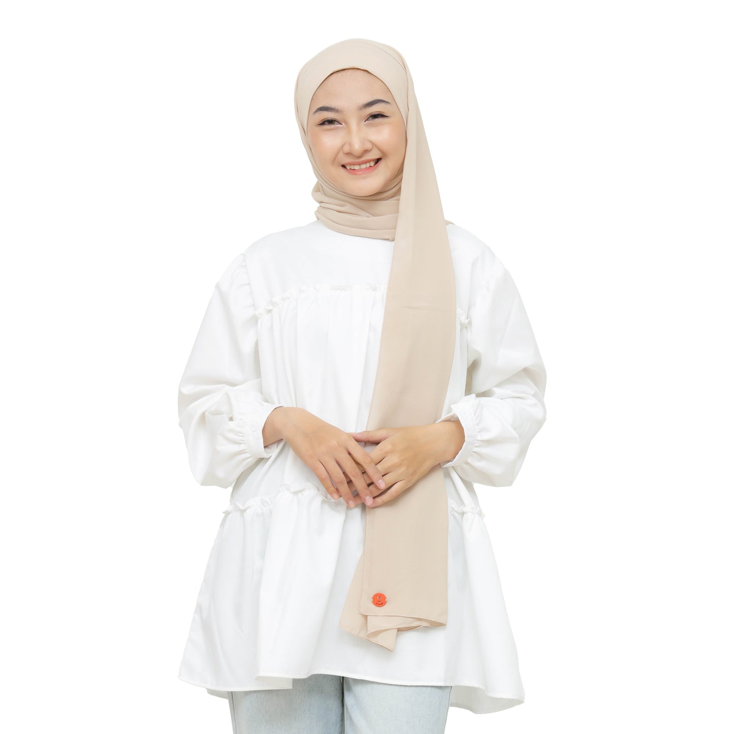 Jiran Pashmina Instan Ceruty Babydoll Hijaberies - Milk Tea