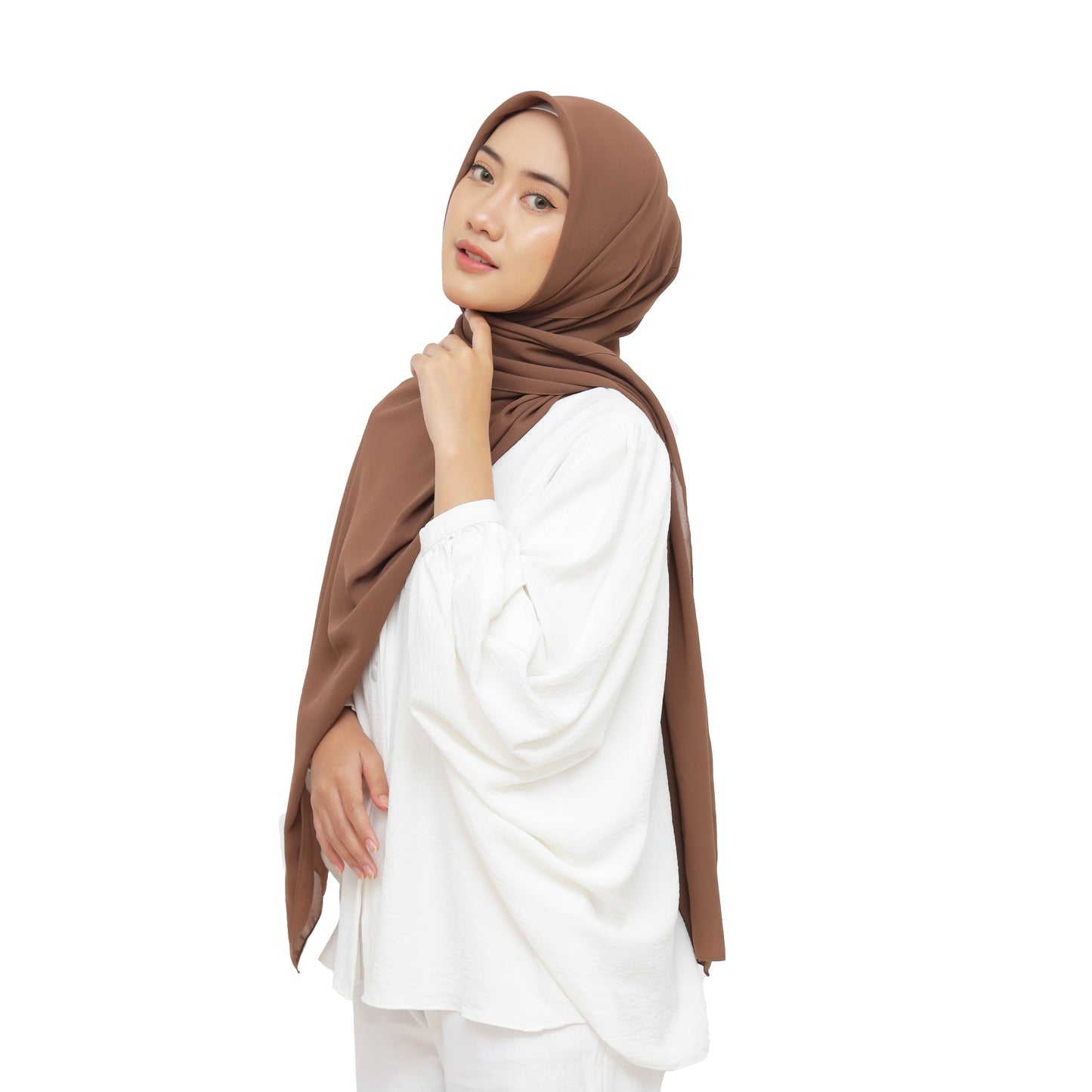 Kelora Pashmina Square Ceruty Babydoll Hijaberies - Aztec Brown