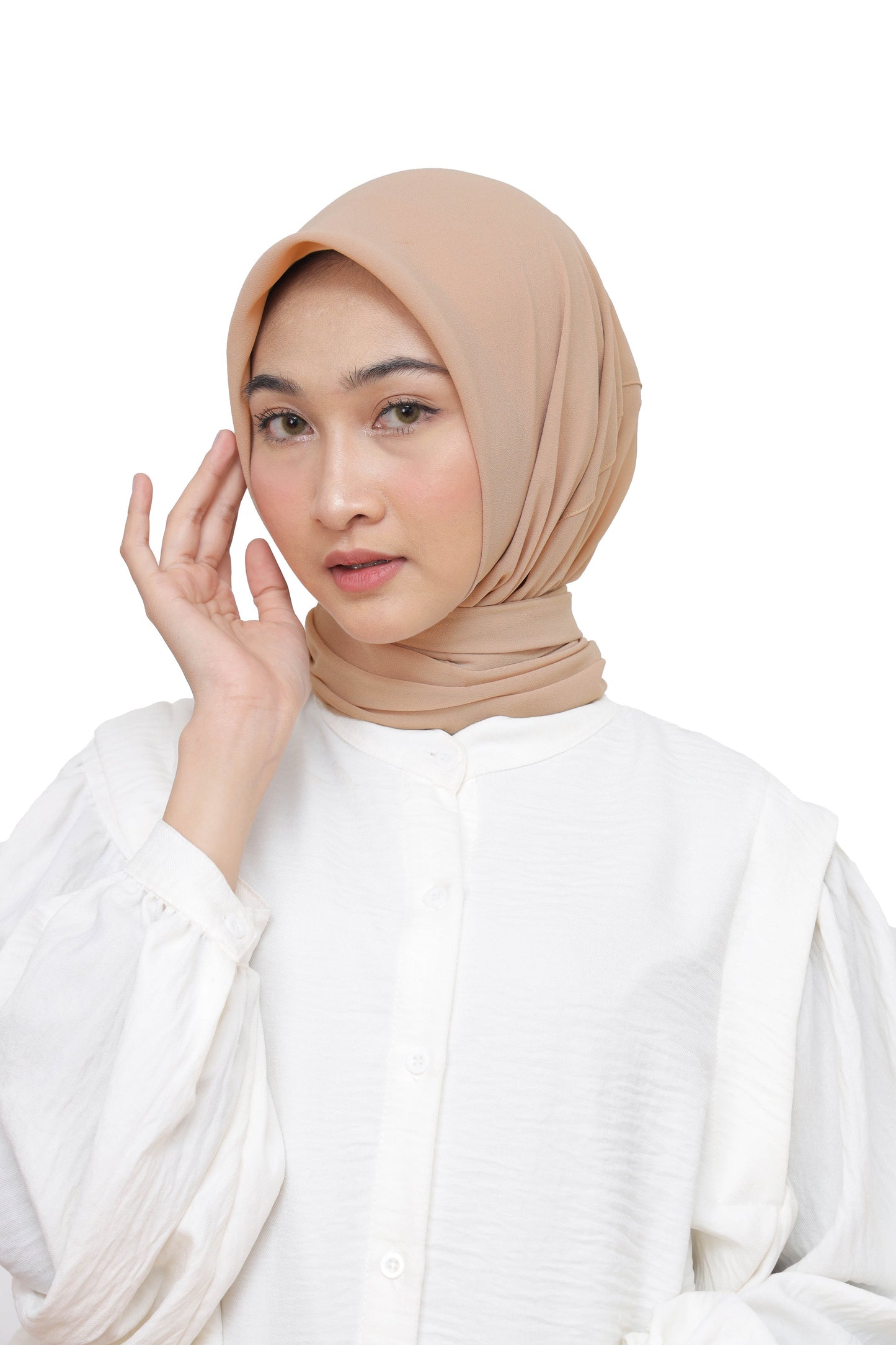 Kelora Pashmina Square Ceruty Babydoll Hijaberies - Latte