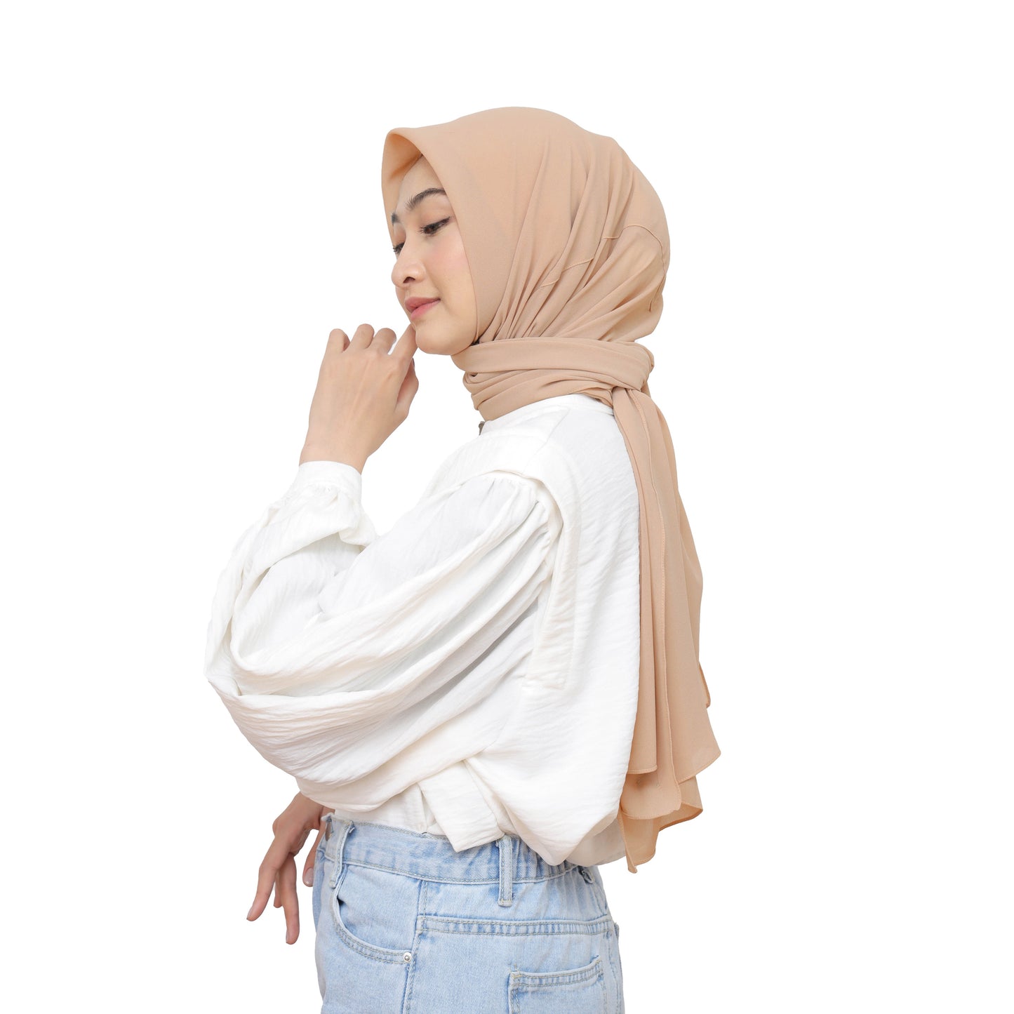 Kelora Pashmina Square Ceruty Babydoll Hijaberies - Latte