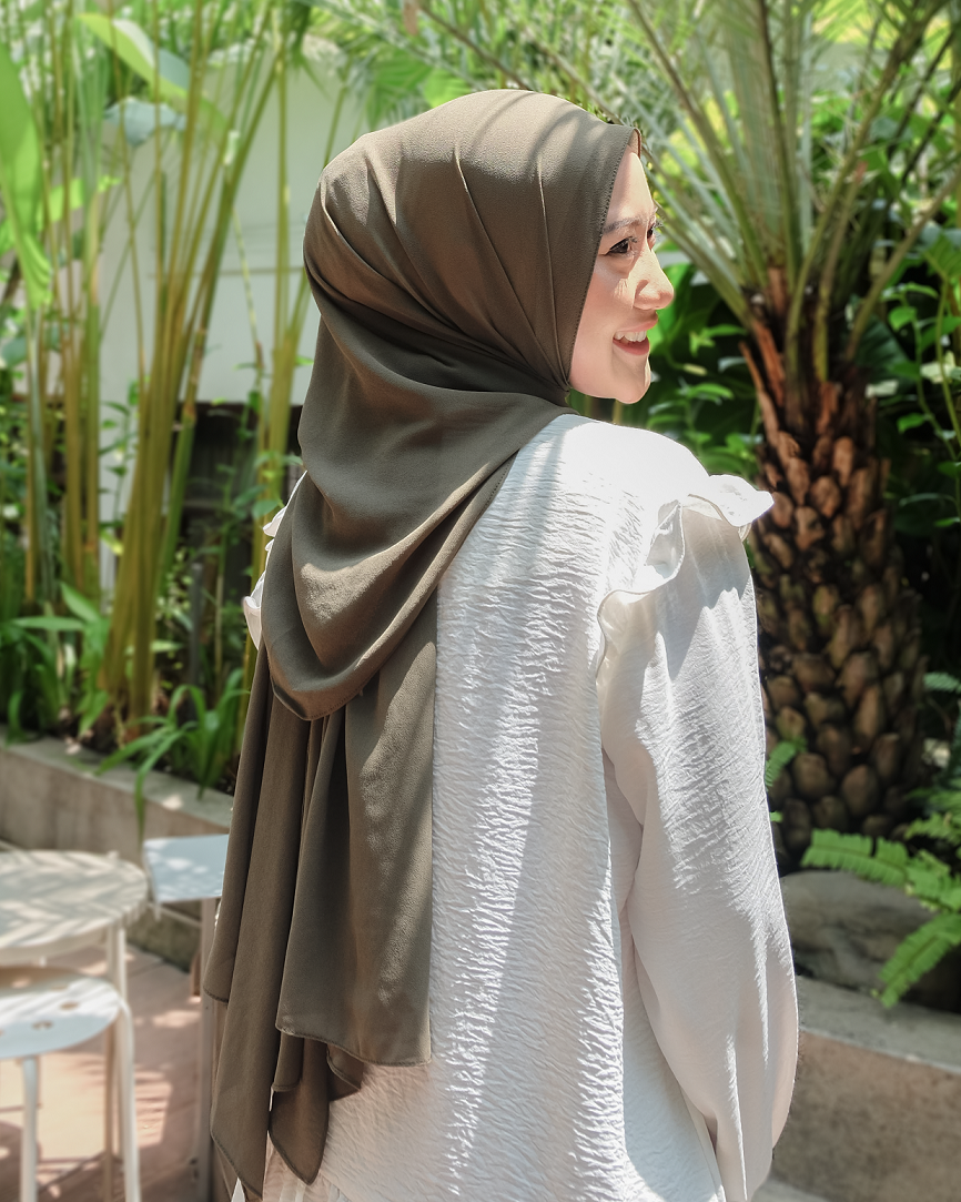 Kala Pashmina Oval Ceruty Babydoll Hijaberies - Army